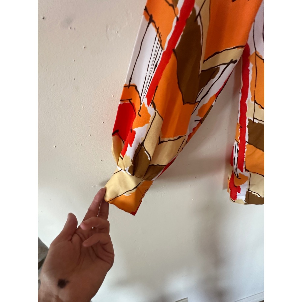 Vintage Lady Manhattan 70s Abstract Chevron Dagger Collar Blouse Orange Red - Picture 3 of 15